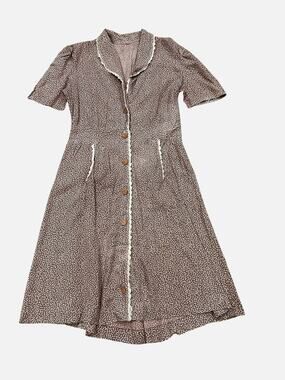 Vintage 30s Cotton House Dress Mauve Floral Calico Print Depression Era AS IS -
